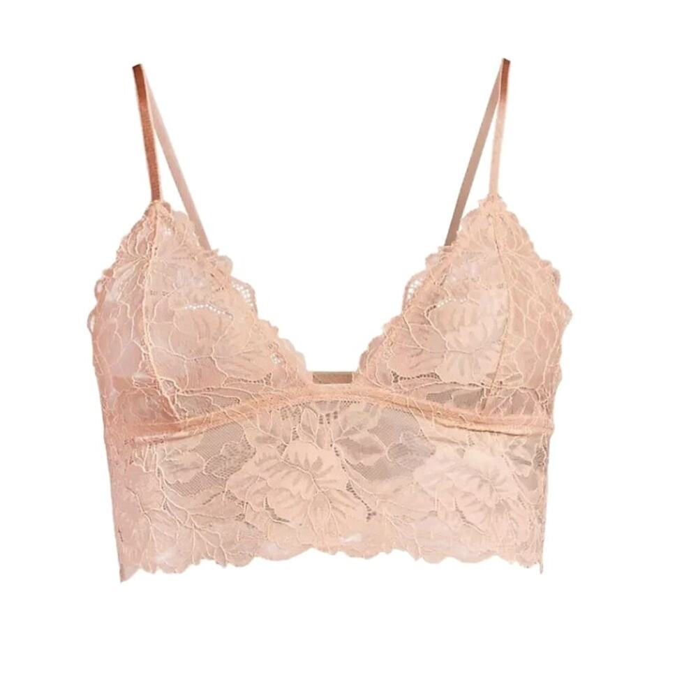Lace Bralette with Floral Detail in Blush Pink